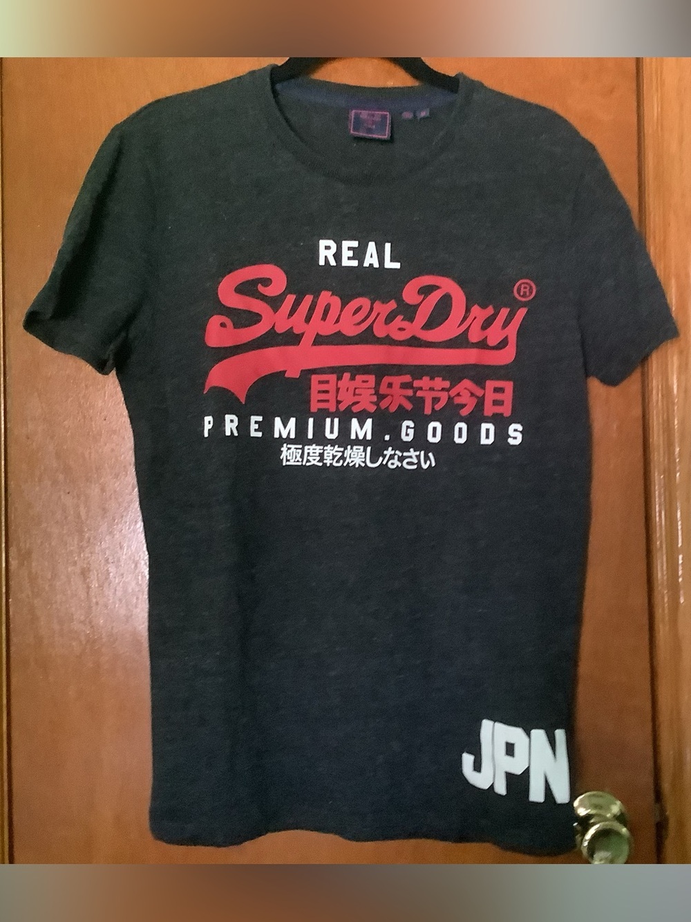 Superdry Men's Charcoal Short Sleeve Logo Tee with Red Graphics